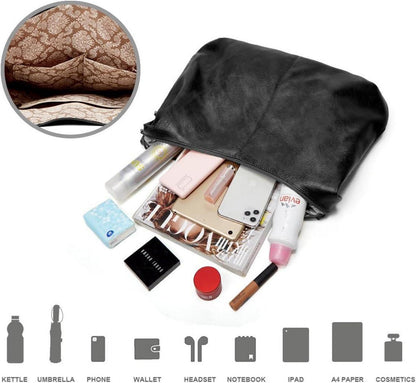 Pahajim Damen Handtasche Leder Set Shopper Umhängetasche groß Hobo für Arbeit Einkaufen