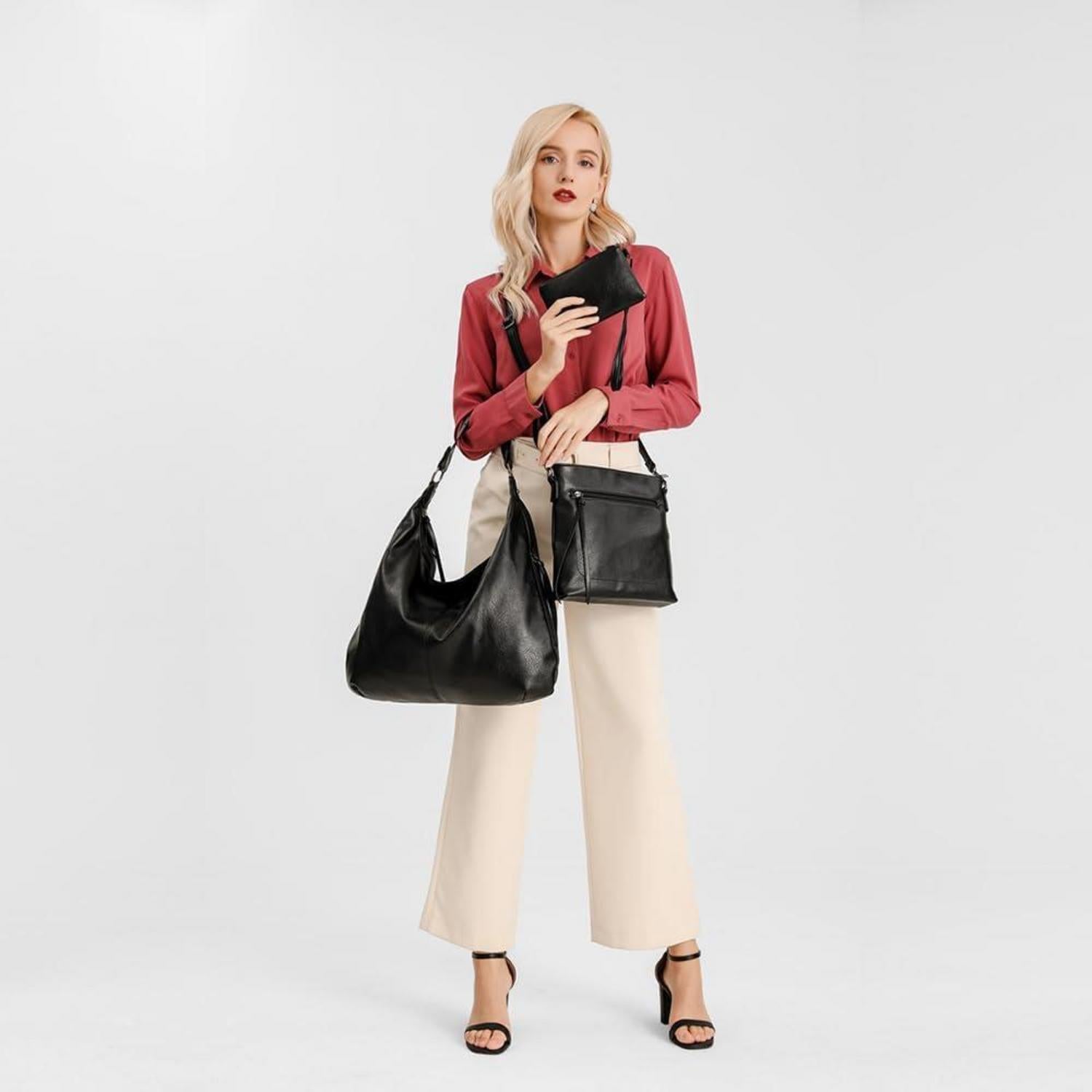 Pahajim Damen Handtasche Leder Set Shopper Umhängetasche groß Hobo für Arbeit Einkaufen