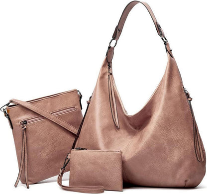 Handtasche Damen Leder Set Geldbörse Shopper Hobo Umhängetasche