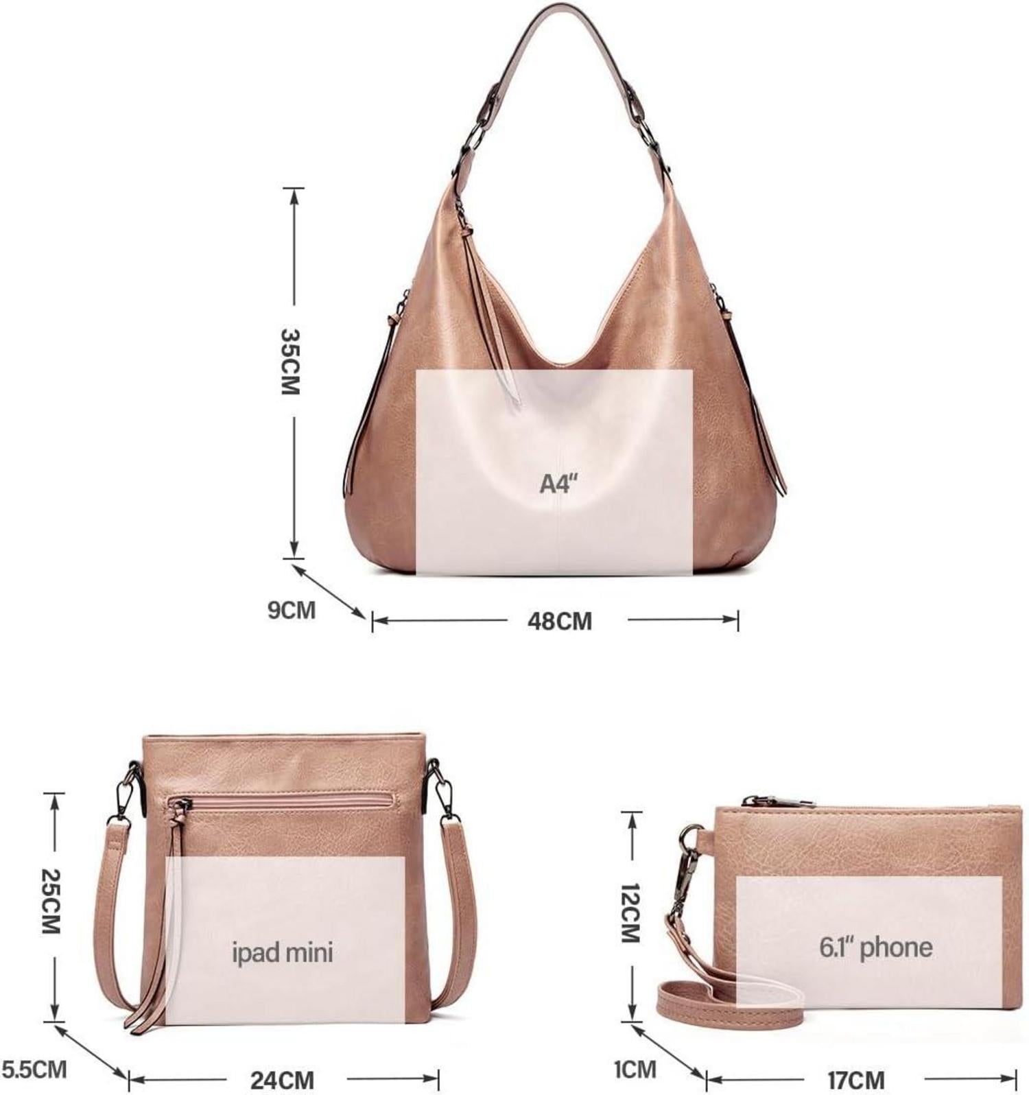 Damen Handtasche Leder Set Geldbörse Shopper Hobo Umhängetasche