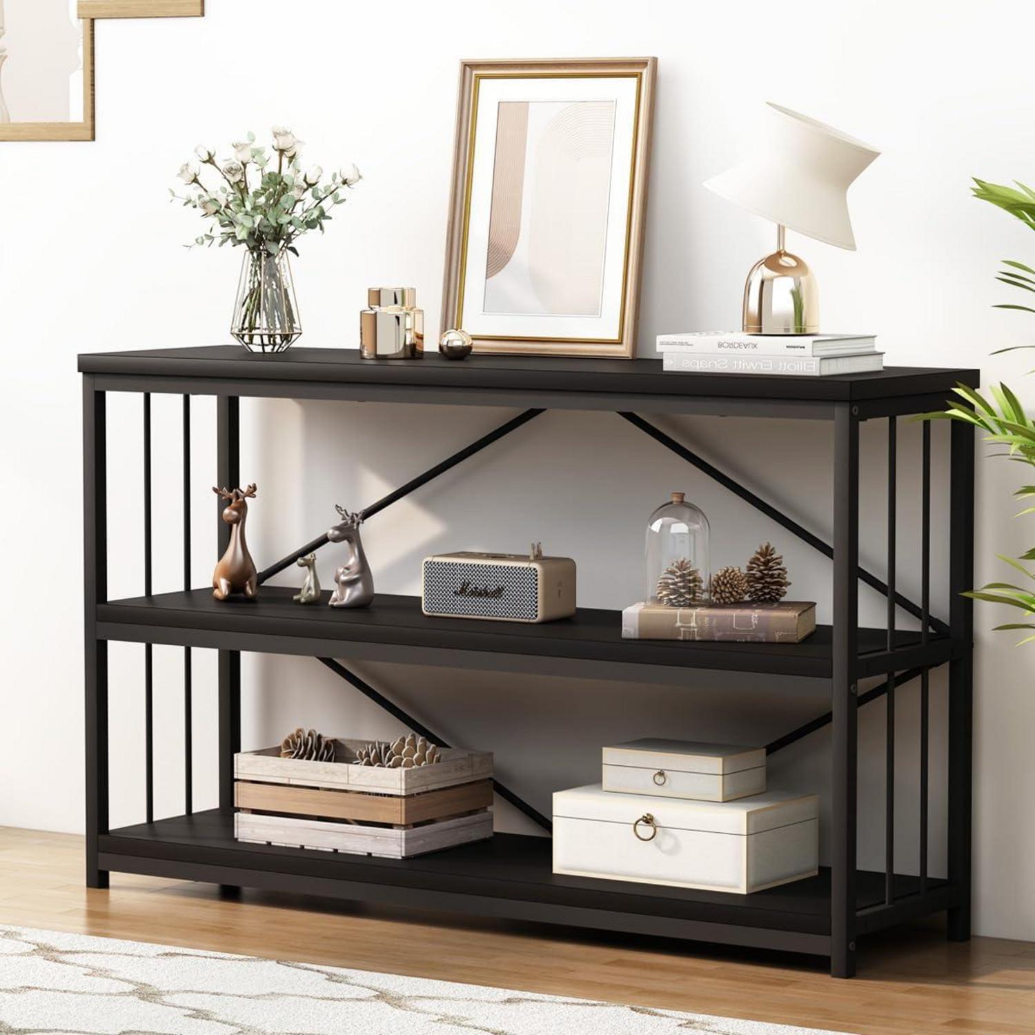 Schmales Konsolenregal mit Metallrahmen 3-Ebenen Bücherregal 140x34x74