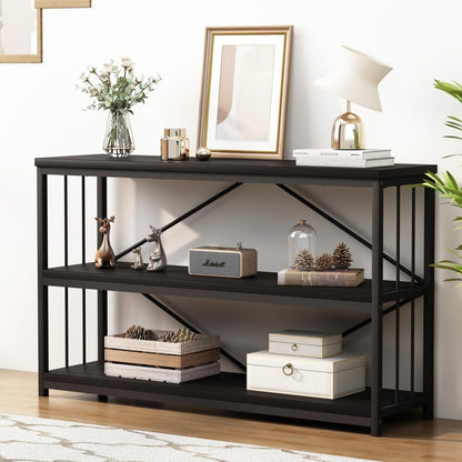 Schmales Konsolenregal mit Metallrahmen 3-Ebenen Bücherregal 140x34x74