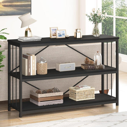 Schmales Konsolenregal mit Metallrahmen 3-Ebenen Bücherregal 140x34x74