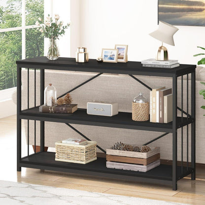 Konsolentisch schmal mit 3 Ebenen und Metallrahmen 140x34x74 cm