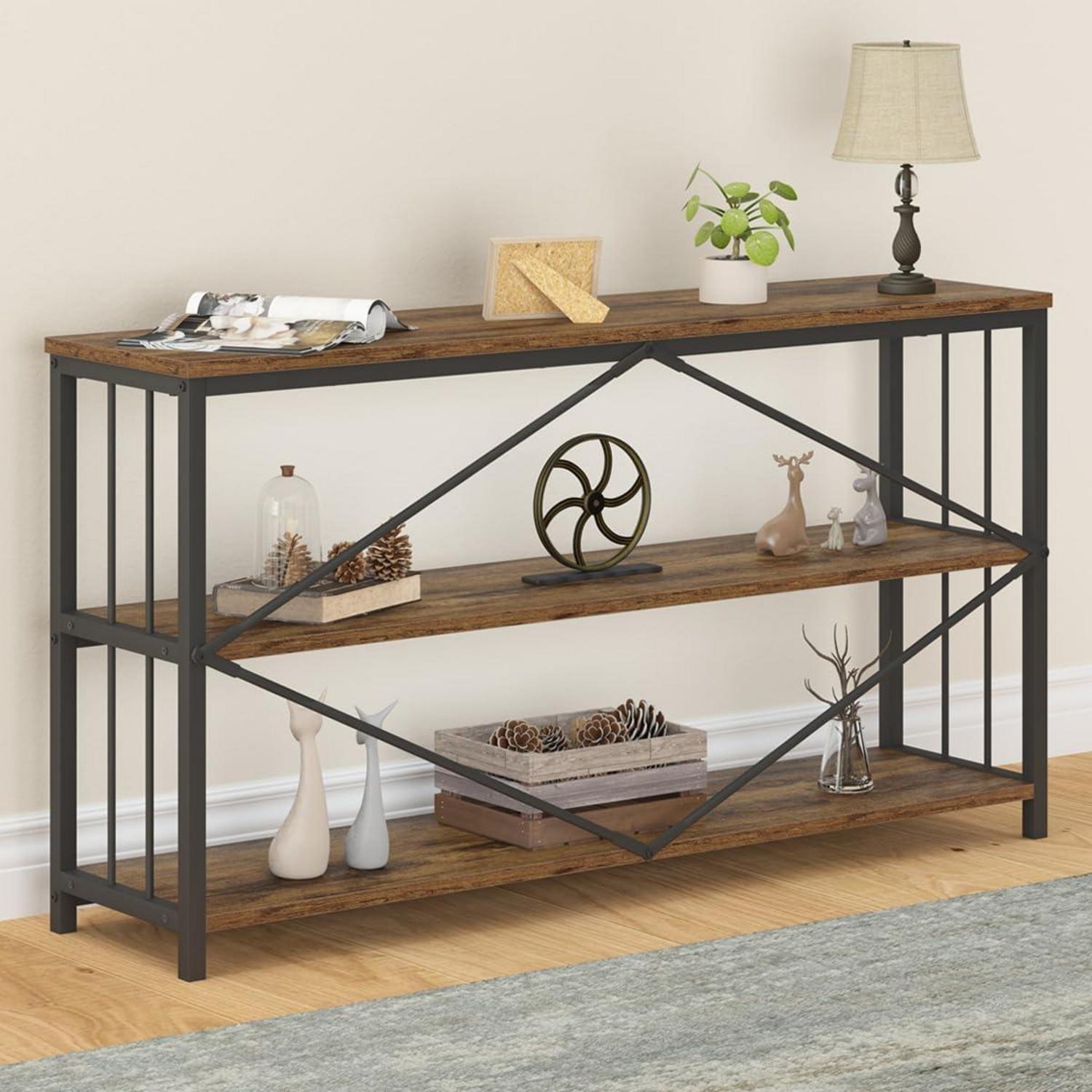 Konsolentisch Bücherregal Flurtisch Industrie-Design Schwarz 140x34x74cm