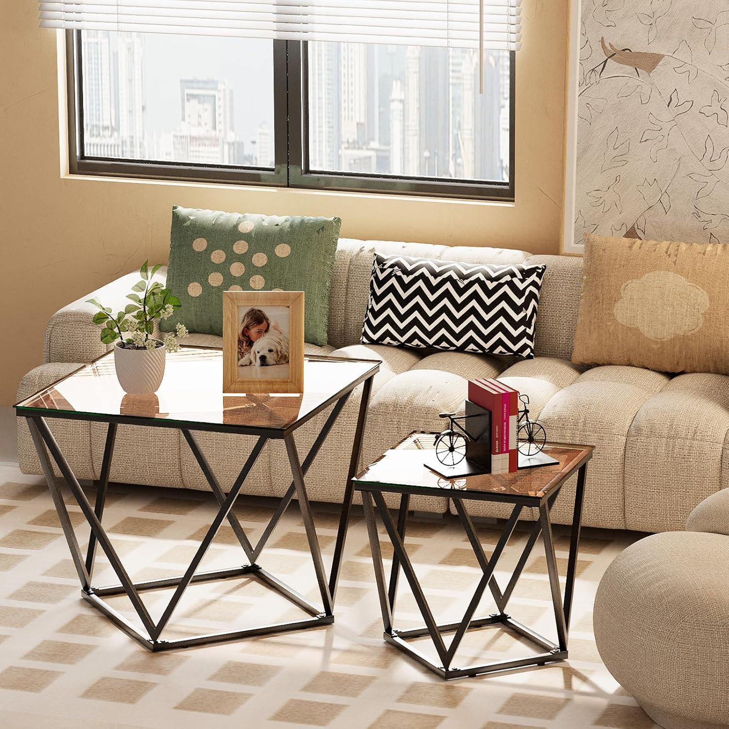 Quadratische Glas Couchtische 2er Set Beistelltisch modern