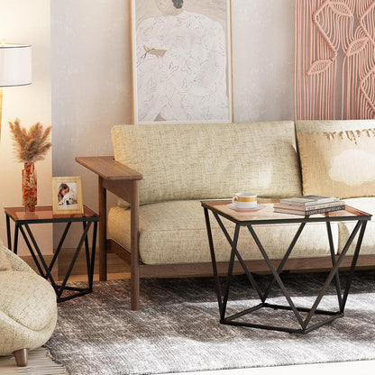 Quadratische Couchtische aus Glas 2er Set, Moderner Beistelltisch Glas für Wohnzimmer, Büro, Teegefärbtes Glas