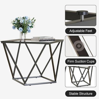 Quadratisch Glas Couchtisch Set 2er modern Wohnzimmertisch klein Sofa Tea Tisch