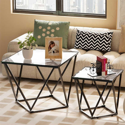 Quadratisches Glas-Couchtisch Set 2er für Wohnzimmer & Büro
