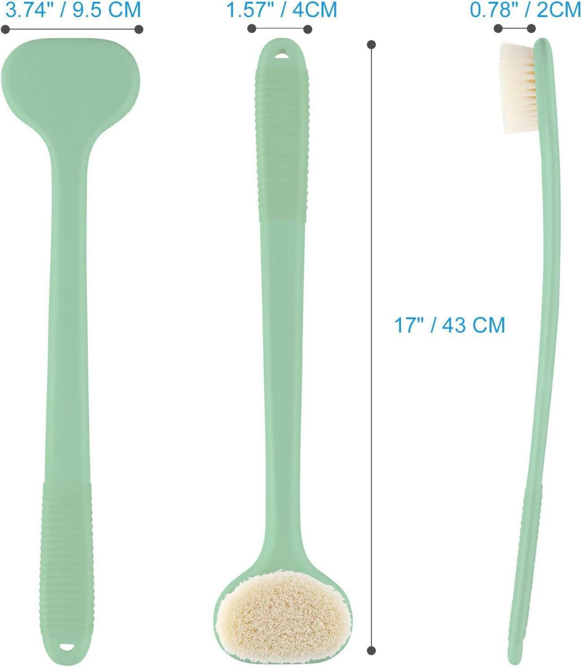 Rückenbürste für die Dusche 43 cm langer Griff Erbsengrün