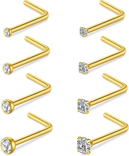8er Nasenpiercing Set 20G 18G Chirurgenstahl Kristall Ring