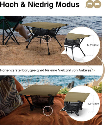 OneTigris Dipper faltbarer Campingtisch 60x40x37cm, Ultraleicht, Tragetasche