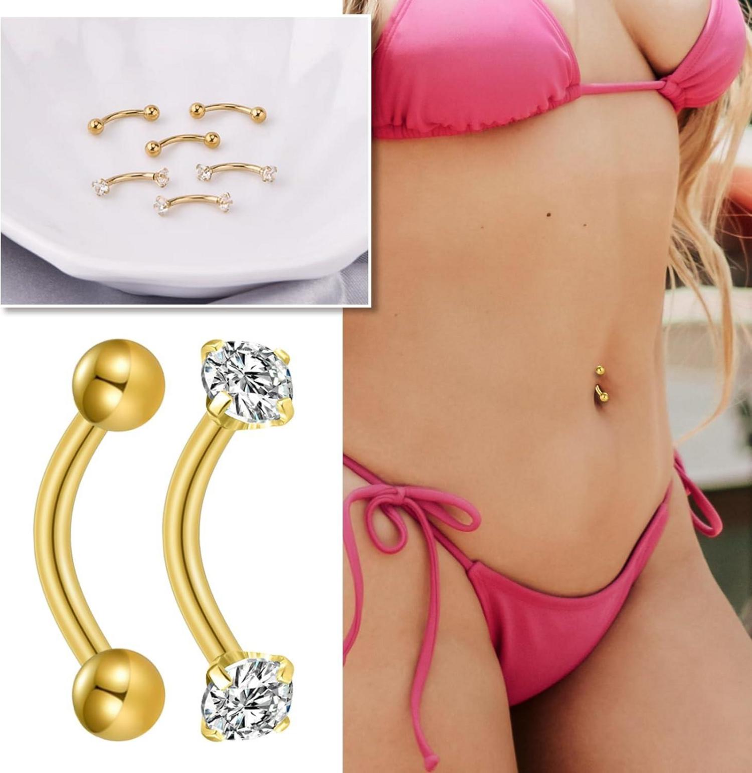 Bauchnabelpiercing Gold Silber Chirurgenstahl 4 Stück 14G 6mm 8mm 10mm