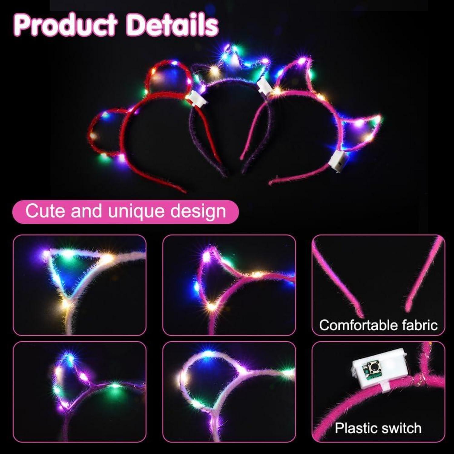 LED Stirnband Set 14 Stück Katze Haarreif Kinder
