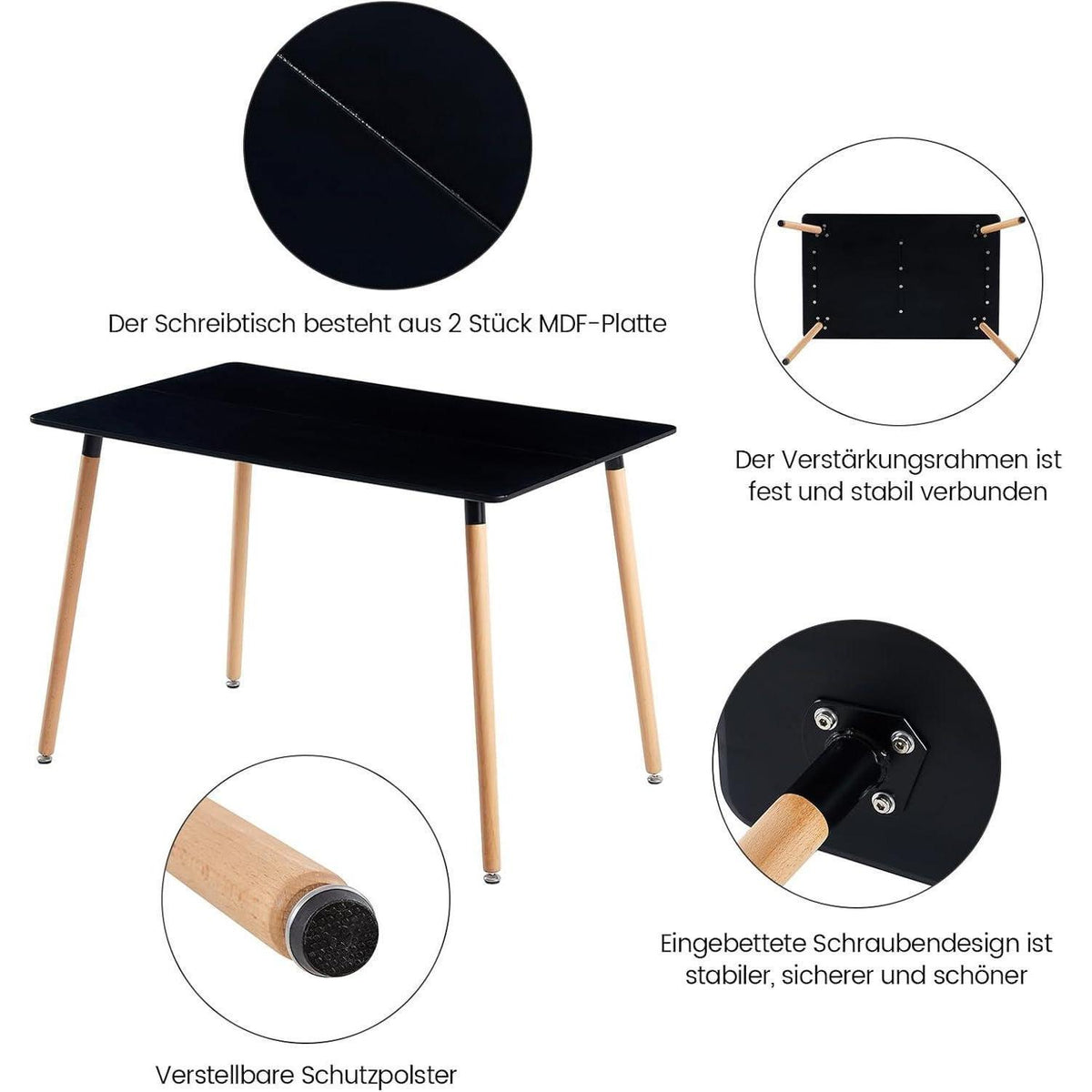 Esszimmergruppe 110x70cm Schwarz mit 4 Khaki Stühlen