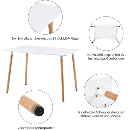 Esszimmergruppe Weiß 110x70cm + 6 Khaki Stühle