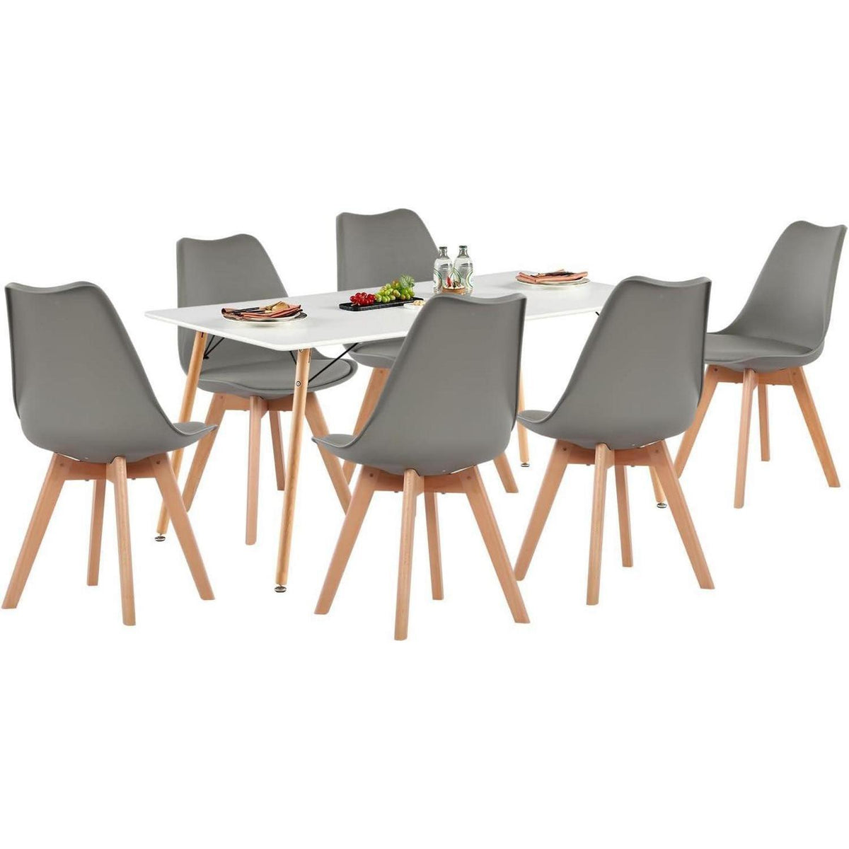 Esszimmergruppe 160cm Esstisch mit 6 Grau Stühlen