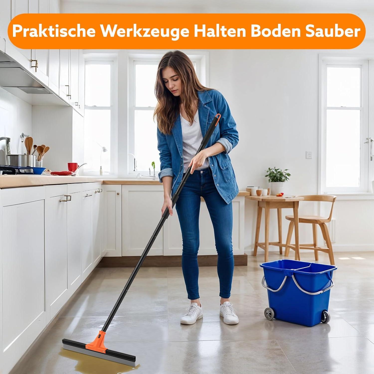 Wasserschieber Bodenabzieher mit langer Stange 154cm - 43cm Silikonlippe - für Bad, Garage, Fenster, Fliesen, Glas, Marmor
