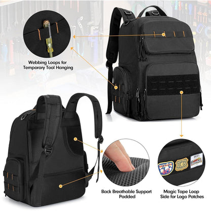 Werkzeugrucksack mit 3 Organizer-Taschen, Schwarz
