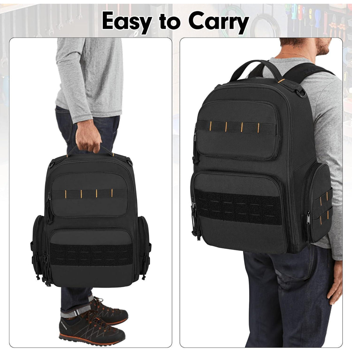 Werkzeugrucksack mit 3 Organizer-Taschen, Schwarz