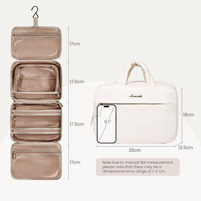Kulturbeutel Damen LOVEVOOK zum Aufhängen 4 Fächer Beige