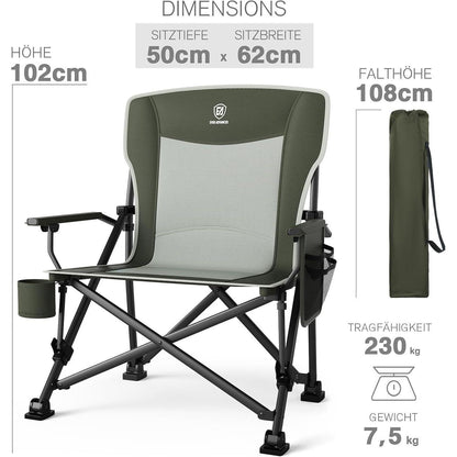 XL Campingstuhl faltbar 230kg belastbar mit Getränkehalter Grün
