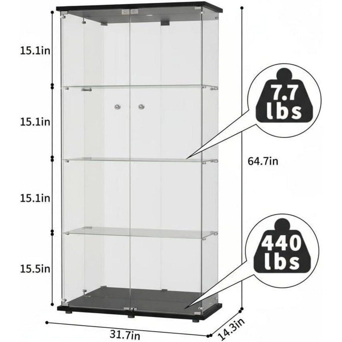 Glasvitrine Standvitrine Schwarz 2 Tür, 4 Etagen
