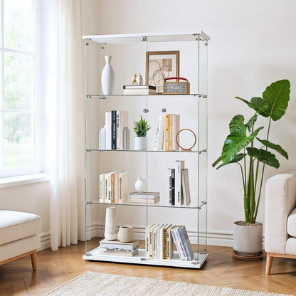 Glasvitrine Standvitrine weiß, 2 Türen, 4 Etagen