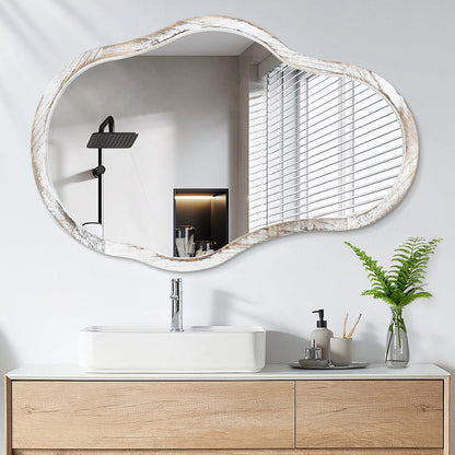 Asymmetrischer Wandspiegel mit Holzrahmen & Wolkenform 70x50cm
