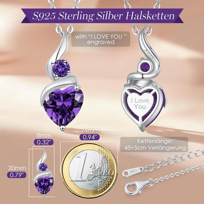 Damen Sterling Silber Infinity Herz Geburtsstein Halskette