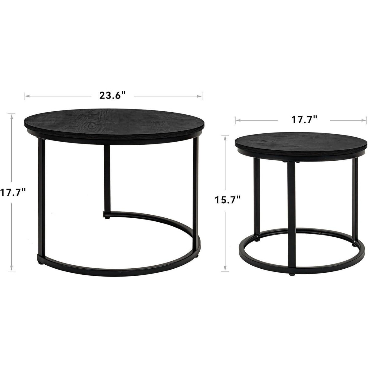 2er Set runde Beistelltische Holz mit Metallrahmen, Vintage Design