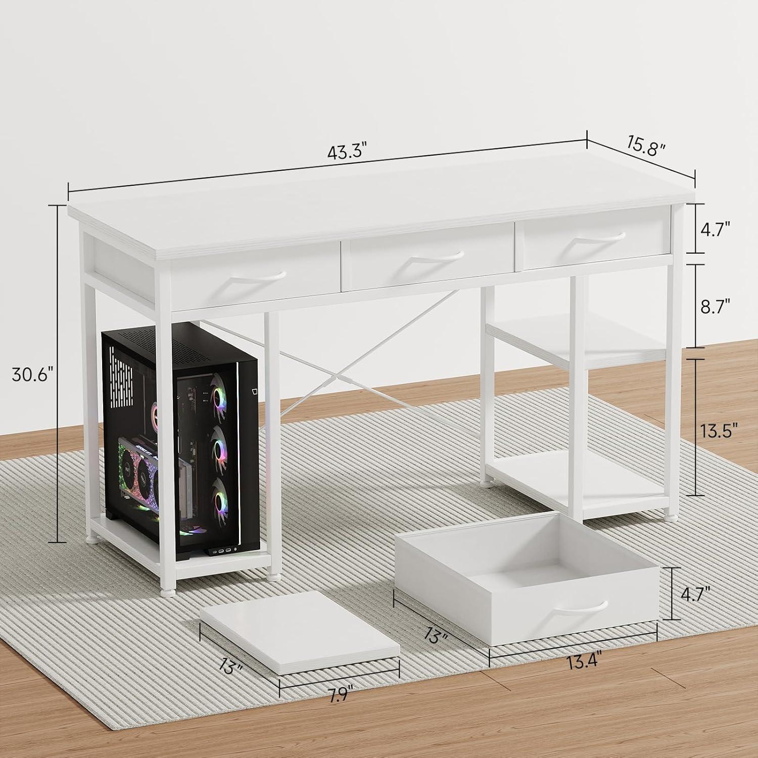 Computertisch mit Schubladen und Ablagefächern, 43 Zoll Home Office