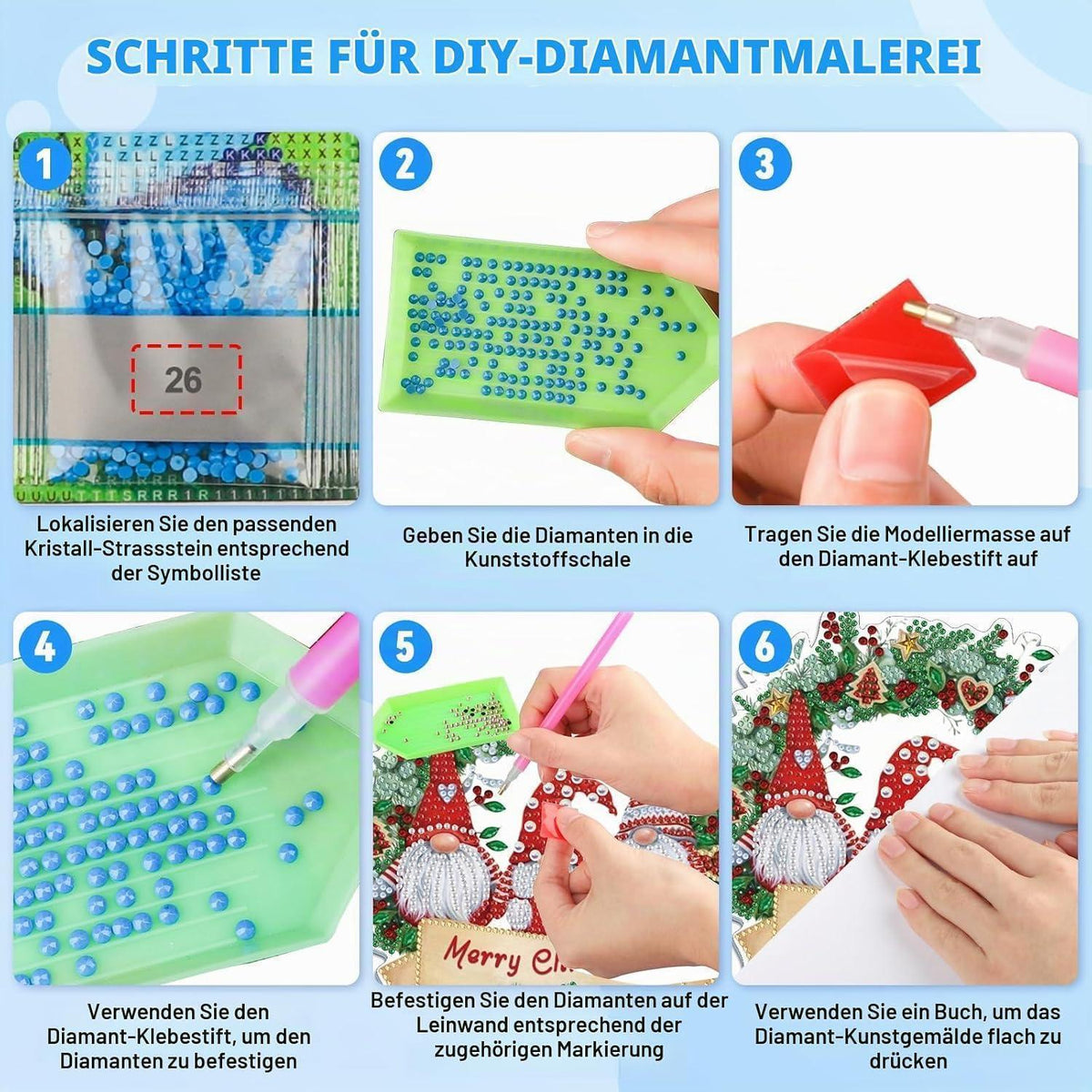 Diamant Painting Weihnachten Anhänger - Gnom Fensterbild DIY Set