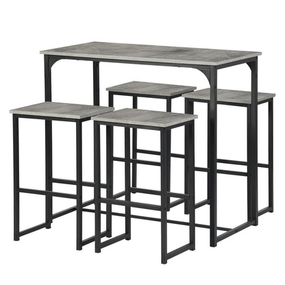 Bartisch Set mit 4 Barhockern – Industriestil Grau