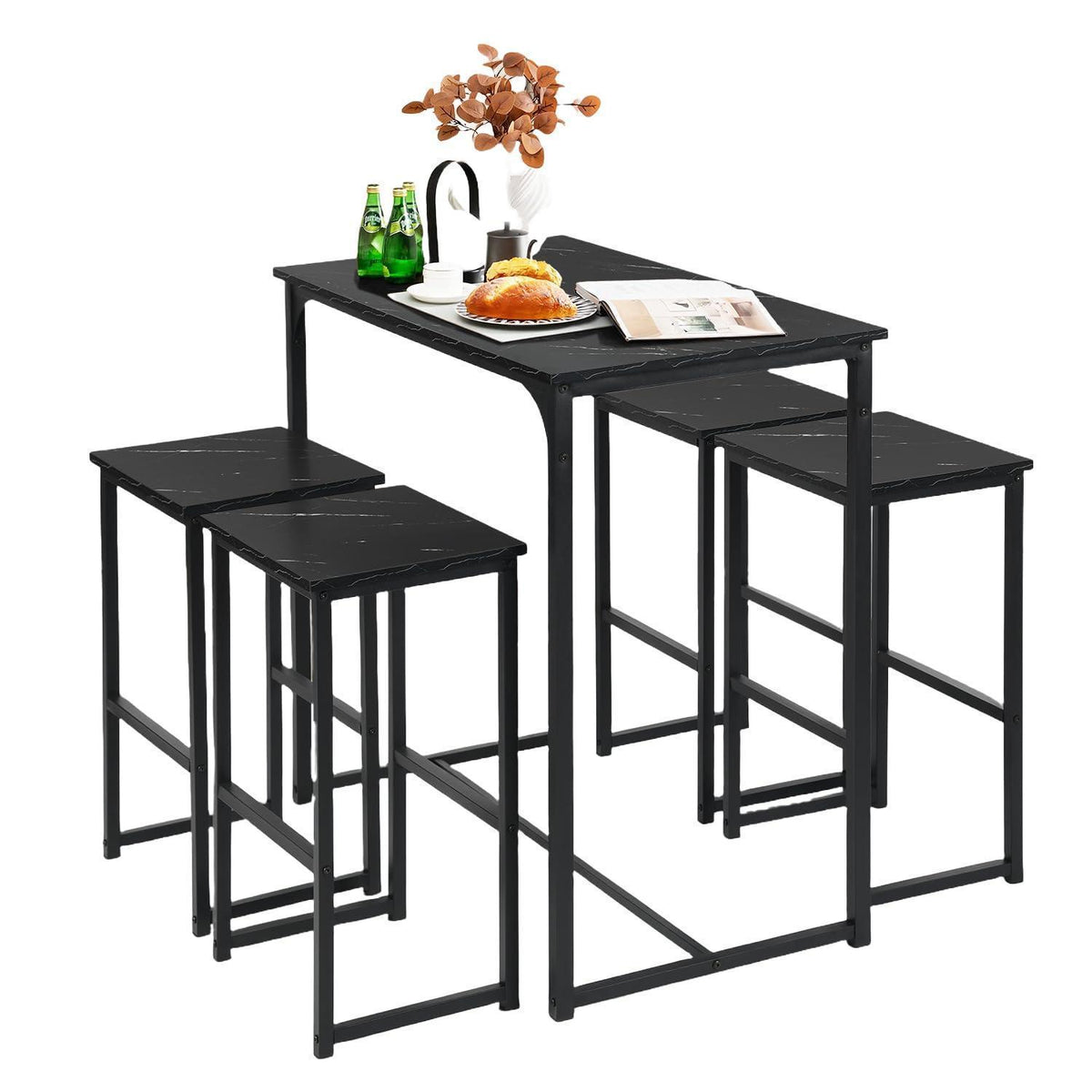 Bartisch Set mit 4 Barhockern – Industriestil Schwarz