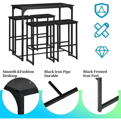 Bartisch Set mit 4 Barhockern – Industriestil Schwarz