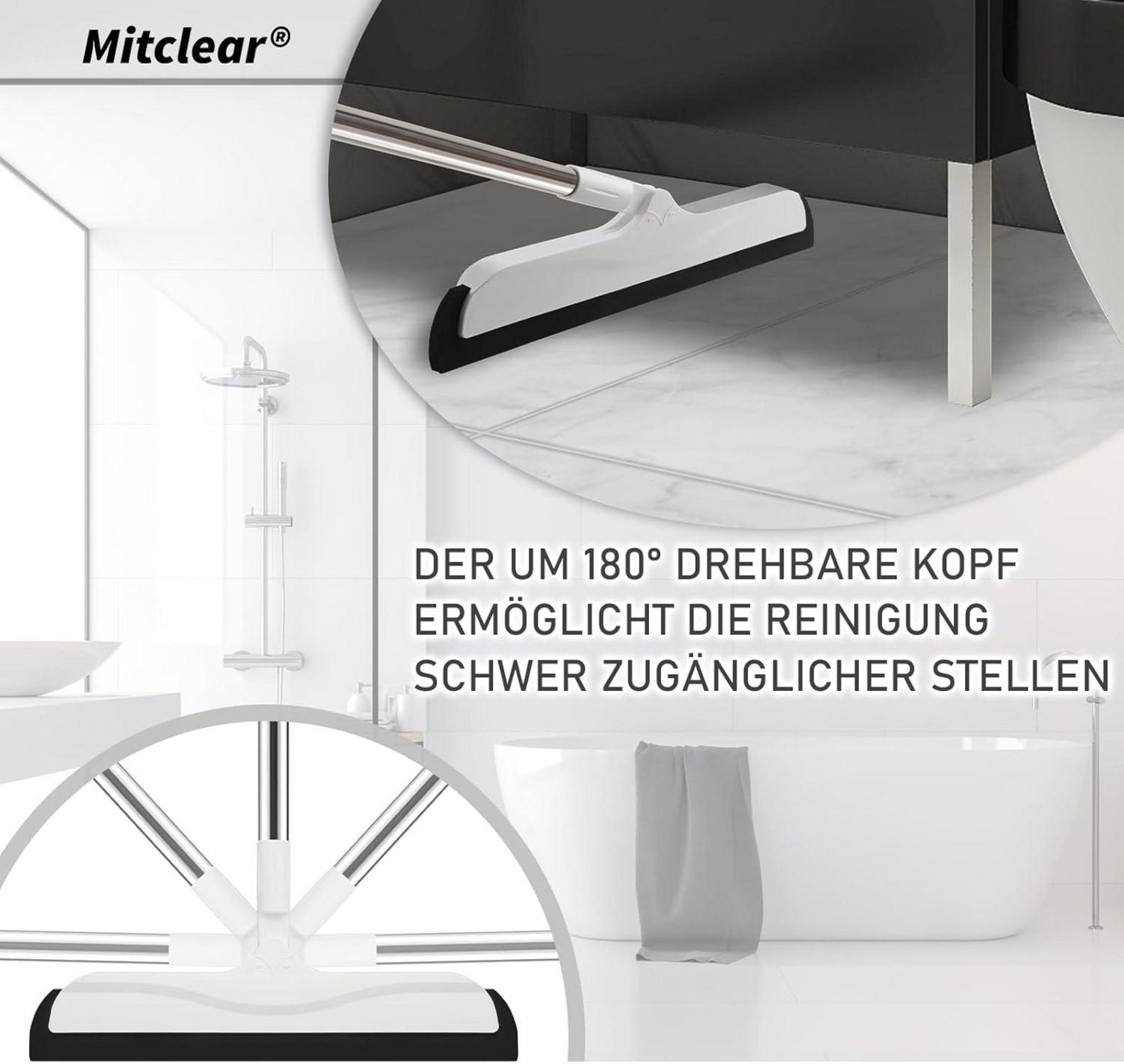 Mitclear Wasserschieber Bodenabzieher Verstellbarer Griff Schaumabzieher 180° Drehung 126cm