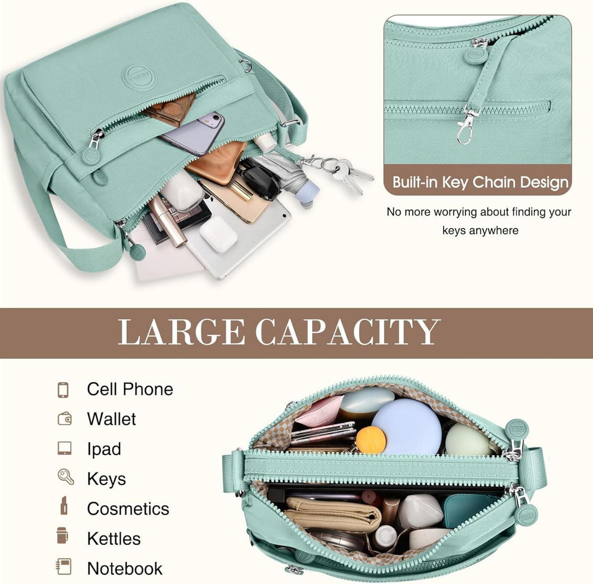 VOBUKE Umhängetasche Damen Nylon Mittelgroß Wasserdicht Crossbody Bag Mit Vielen Fächern Bequeme Schultertasche Verstellbarer Gurt