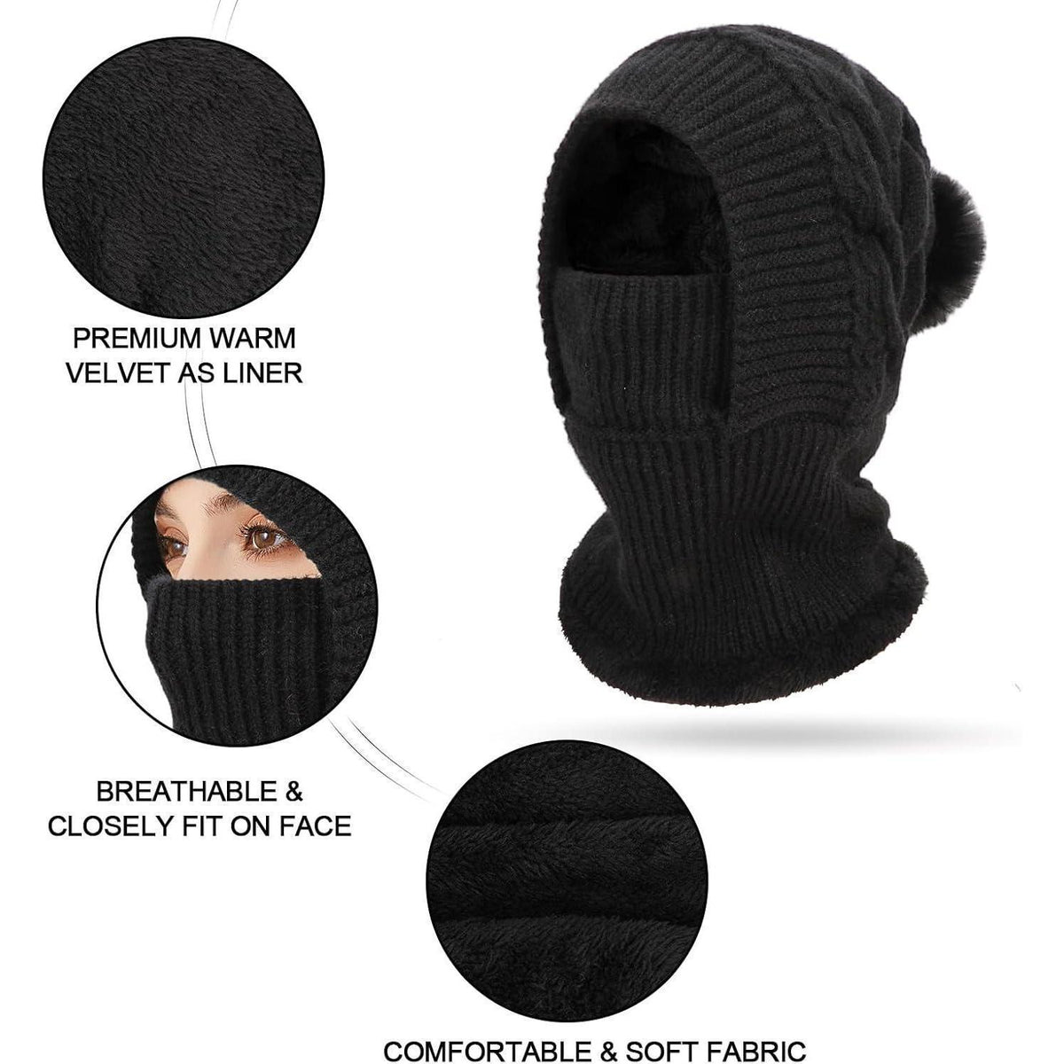 Warme Damen Sturmhaube Fleece 3in1 für Winter Outdoor