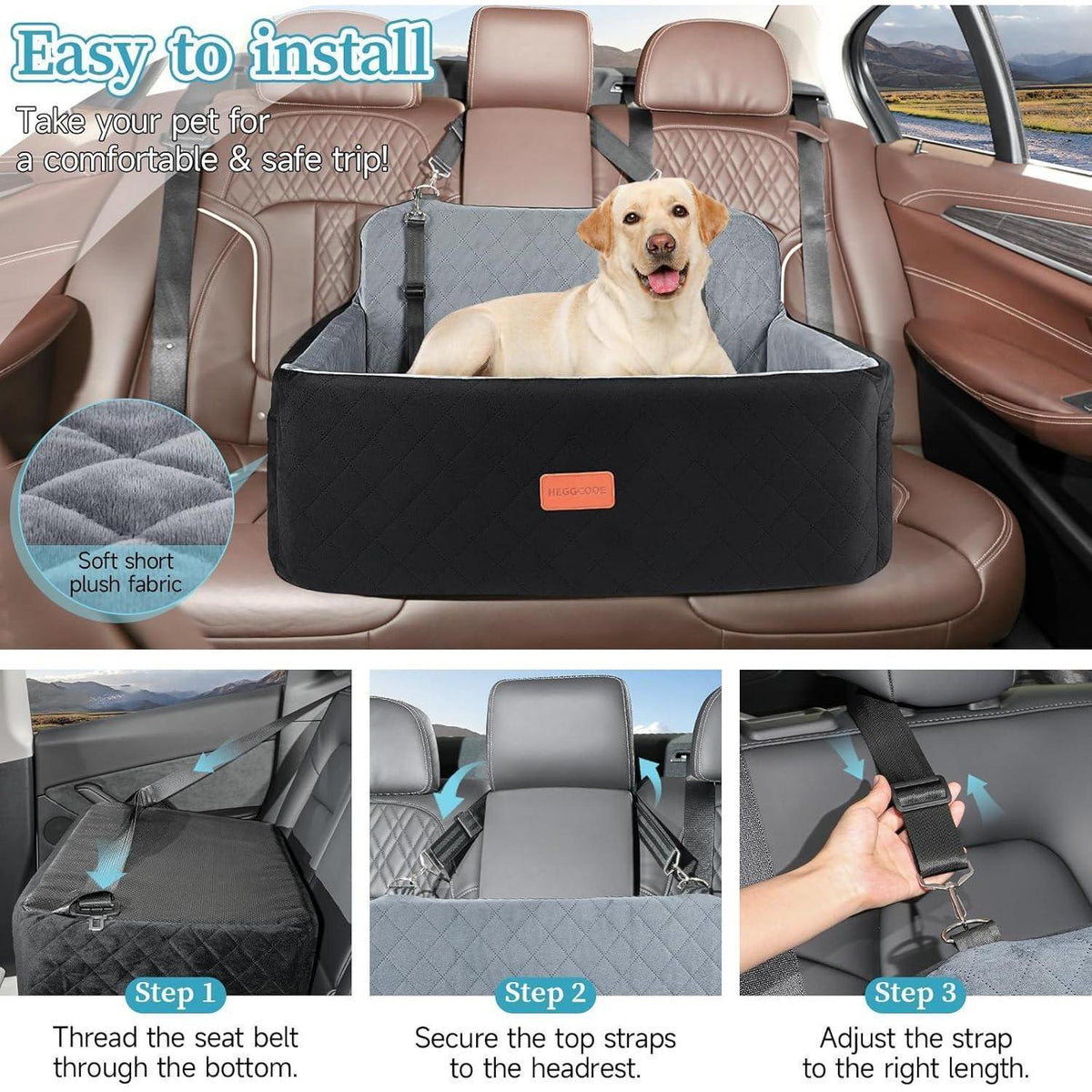 Hundeautositz für mittelgroße Hunde – Abnehmbar & Waschbar
