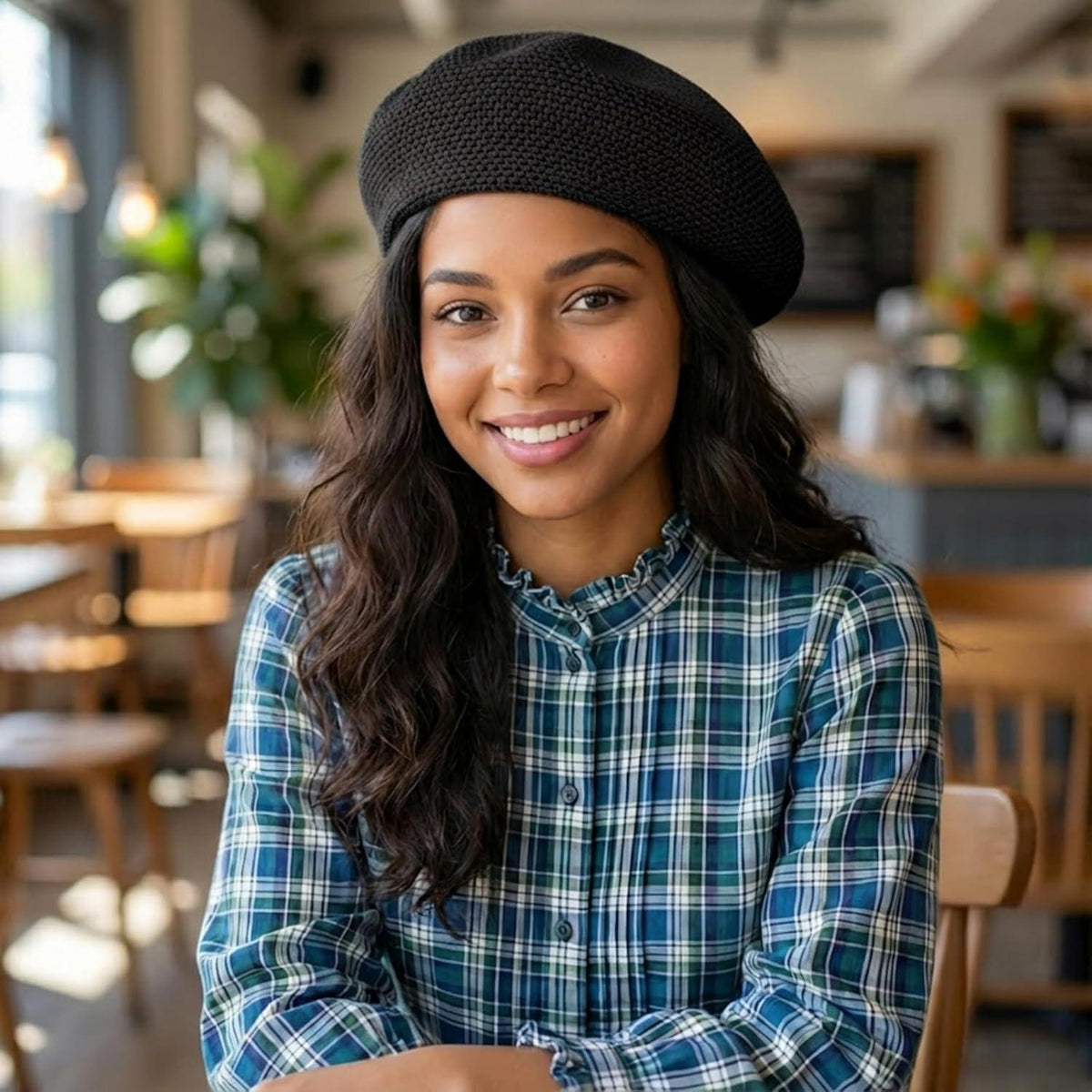 Damen Baskenmütze Sommer Atmungsaktiv – Leichte Beanie-Mütze Schwarz