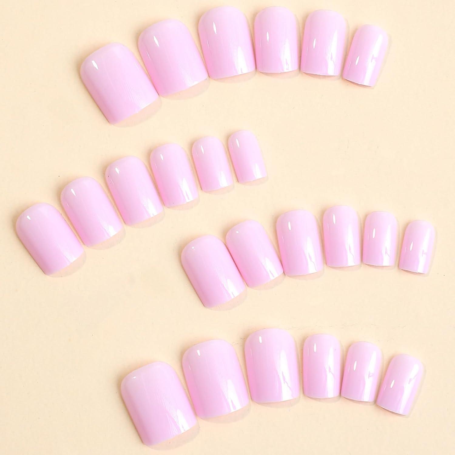 24 Stück Nägel Zum Aufkleben Kurz Lila French Press on Nails