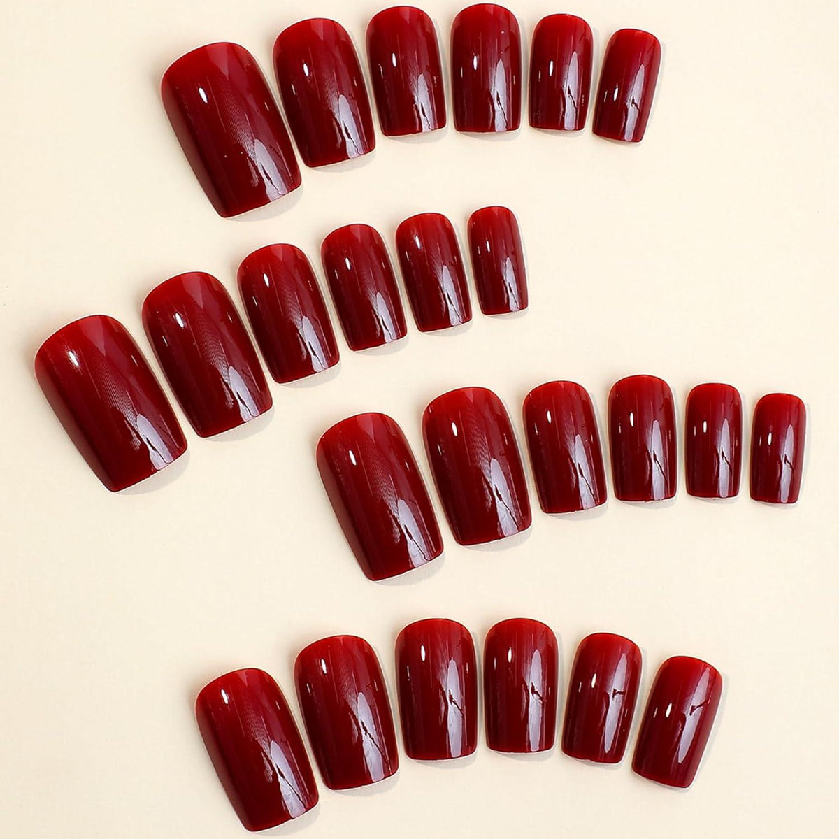 24er Set Französische Nägel Weinrot Acryl Eckig
