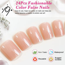 24er Set French Press on Nails kurz Eckig Nude Glossy