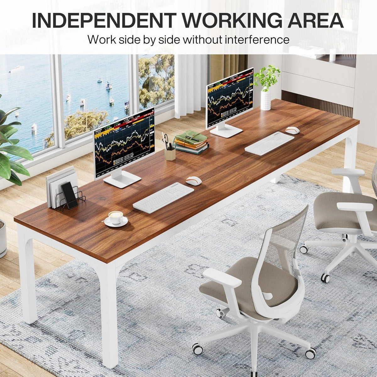 Doppelter Schreibtisch 200x70cm – Home Office & Büro Tisch Nussbaum