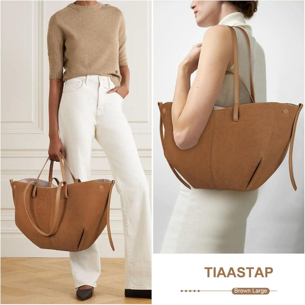 TIAASTAP Tote Bag Kunstleder Groß Umhängetasche Damen Braun