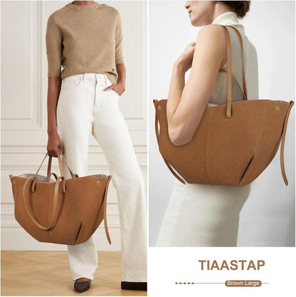 TIAASTAP Tote Bag Kunstleder Groß Umhängetasche Damen Braun