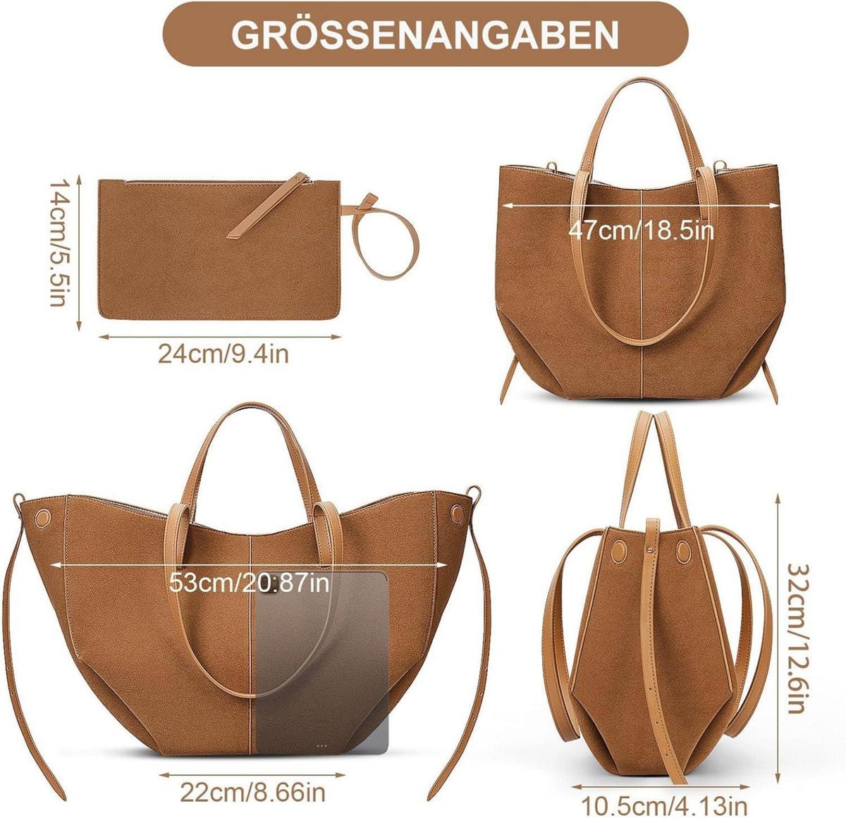 Tote Bag Kunstleder Damen Groß Schultertasche Shopper Umhängetasche