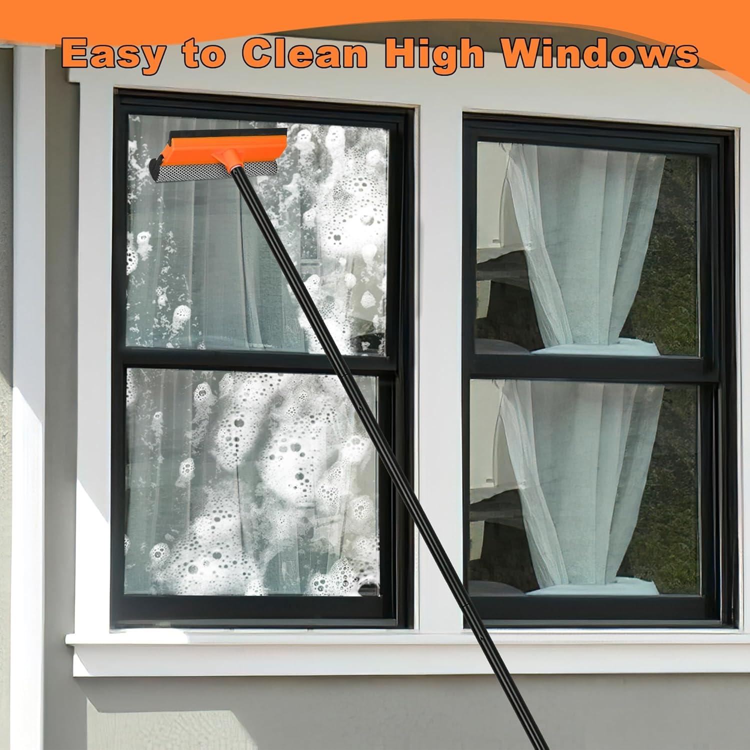 Fensterputzer mit Schwamm und Rakel, 138 cm Langem Stiel