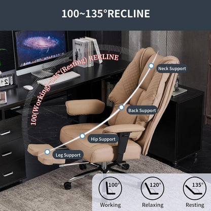 EXCEBET Bürostuhl Ergonomisch Hohe Rückenlehne Verstellbare Armlehnen Breiter Sitz PU Leder Drehstuhl 200 kg